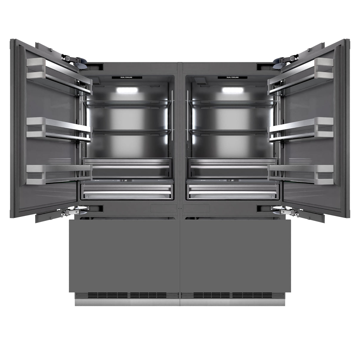 ZLINE 72 in. 39.6 cu. ft. Panel Ready French Door Built-In Bottom Freezer Refrigerator with Water Dispensers and Ice Makers with Graphite Gray Interior (GRBIT-72)