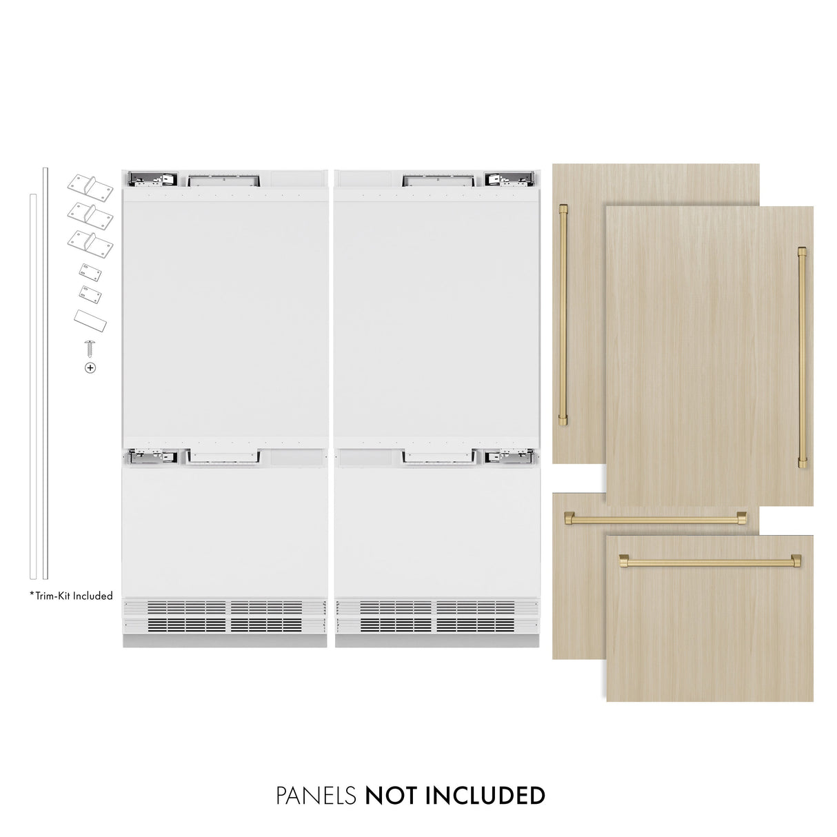 ZLINE Autograph Edition 72 in. 39.6 cu. ft. Panel Ready French Door Built-In Bottom Freezer Refrigerator with Water Dispensers and Ice Makers and Champagne Bronze Accents (RBITZ-72-CB)