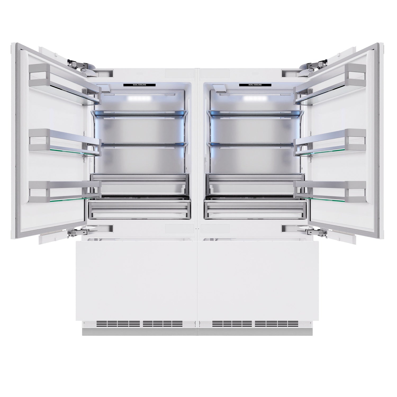 ZLINE Autograph Edition 72 in. 39.6 cu. ft. Panel Ready French Door Built-In Bottom Freezer Refrigerator with Water Dispensers and Ice Makers and Polished Gold Accents (RBITZ-72-G)