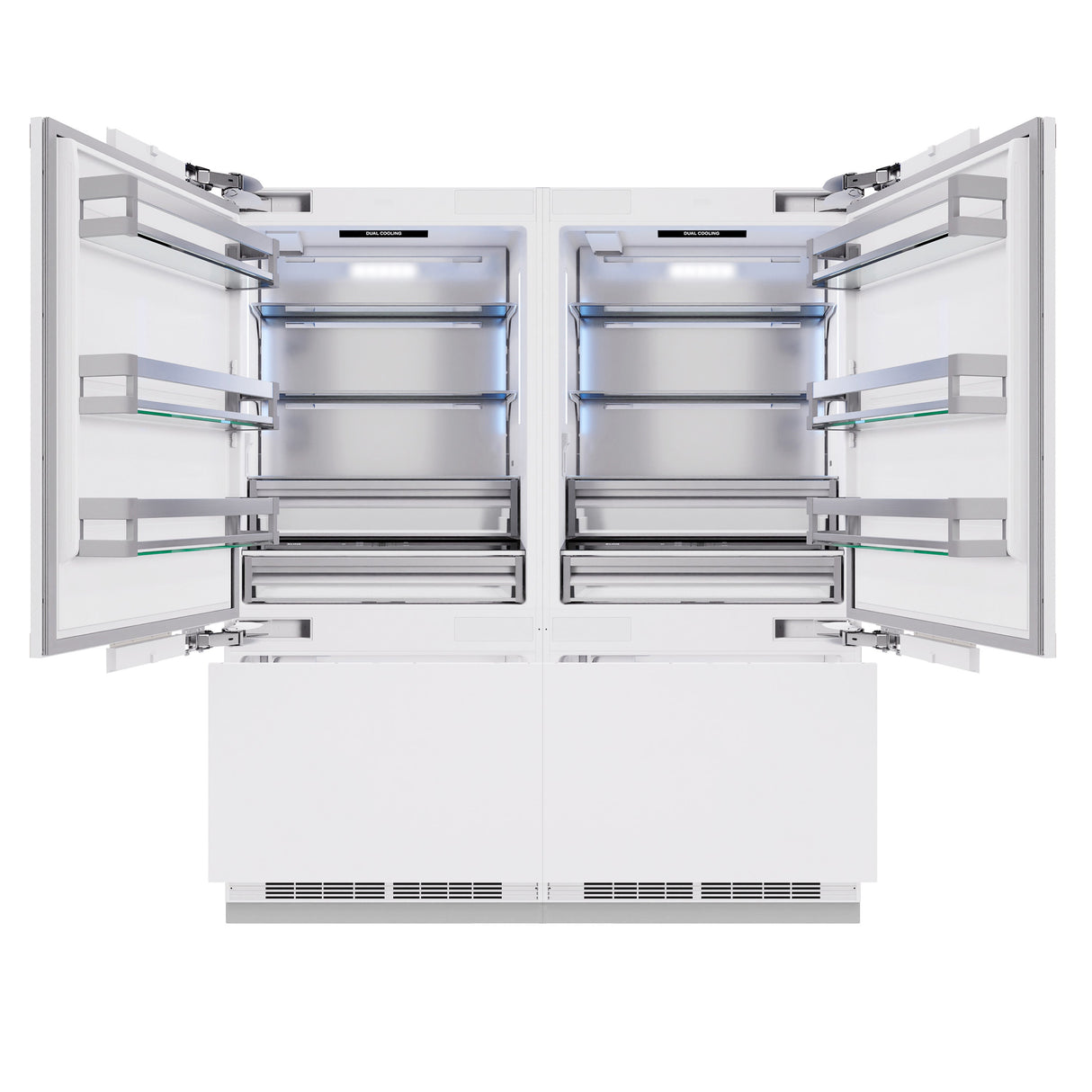 ZLINE Autograph Edition 72 in. 39.6 cu. ft. Panel Ready French Door Built-In Bottom Freezer Refrigerator with Water Dispensers and Ice Makers and Polished Gold Accents (RBITZ-72-G)