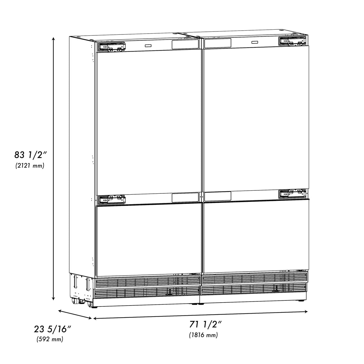 ZLINE Autograph Edition 72 in. 39.6 cu. ft. Panel Ready French Door Built-In Bottom Freezer Refrigerator with Water Dispensers and Ice Makers and Matte Black Accents (RBITZ-72-MB)