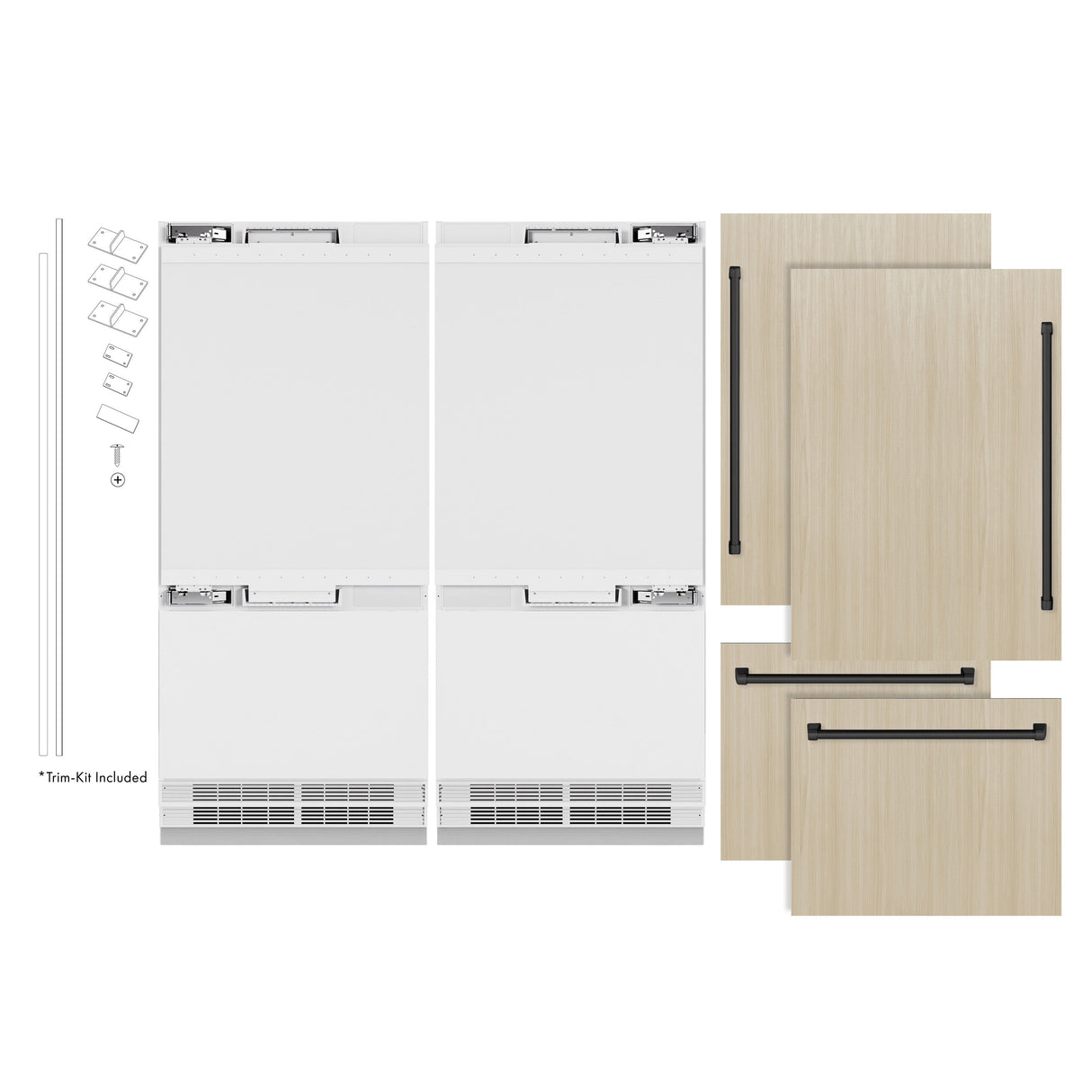 ZLINE Autograph Edition 72 in. 39.6 cu. ft. Panel Ready French Door Built-In Bottom Freezer Refrigerator with Water Dispensers and Ice Makers and Matte Black Accents (RBITZ-72-MB)