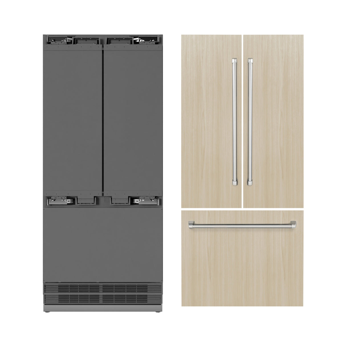 ZLINE 36 in. 19.6 cu. ft. Panel Ready French Door Built-In Bottom Freezer Refrigerator with Water Dispenser and Ice Maker with Stainless Steel Interior (SRBIV-36)