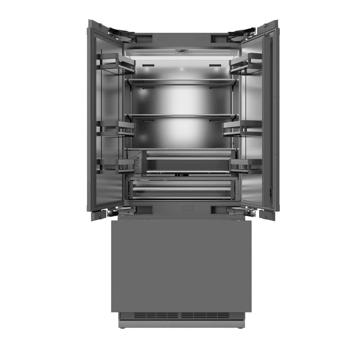 ZLINE Autograph Edition 36 in. 19.6 cu. ft. Panel Ready French Door Built-In Bottom Freezer Refrigerator with Water Dispenser and Ice Maker with Stainless Steel Interior and Champagne Bronze Accents (SRBIVZ-36-CB)