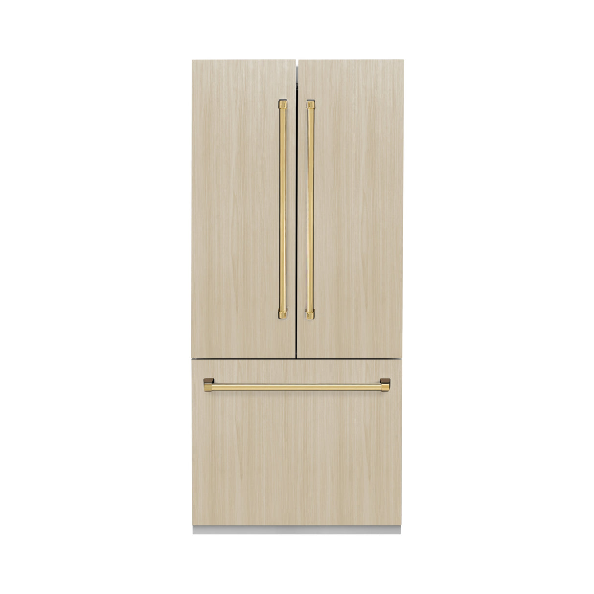ZLINE Autograph Edition 36 in. 19.6 cu. ft. Panel Ready French Door Built-In Bottom Freezer Refrigerator with Water Dispenser and Ice Maker with Stainless Steel Interior and Polished Gold Accents (SRBIVZ-36-G)