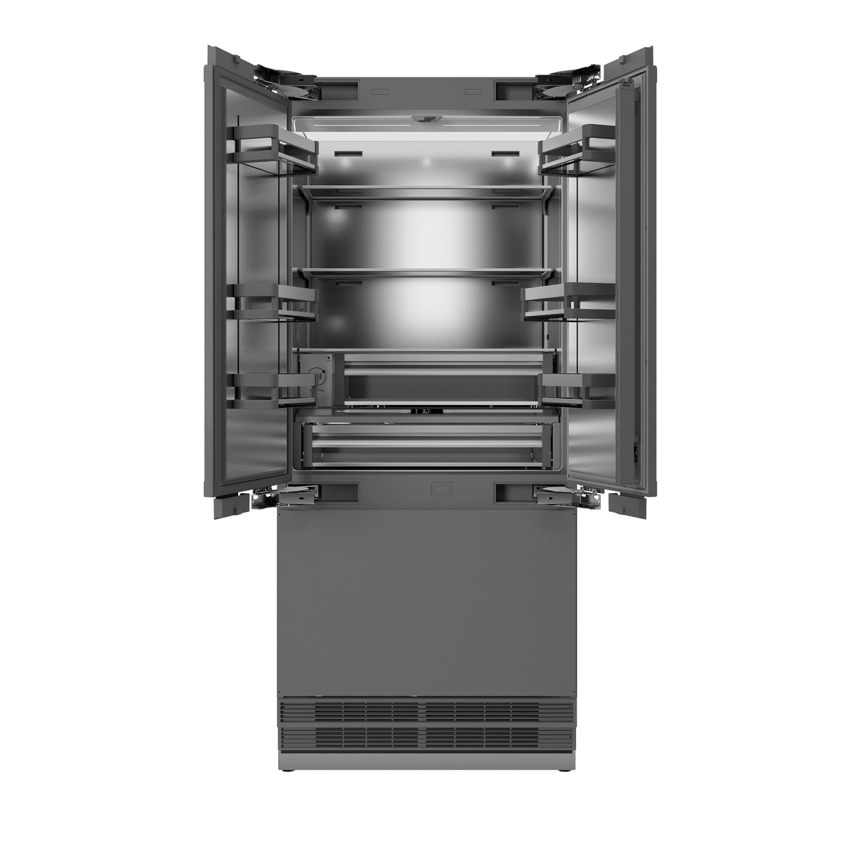 ZLINE Autograph Edition 36 in. 19.6 cu. ft. Panel Ready French Door Built-In Bottom Freezer Refrigerator with Water Dispenser and Ice Maker with Stainless Steel Interior and Matte Black Accents (SRBIVZ-36-MB)