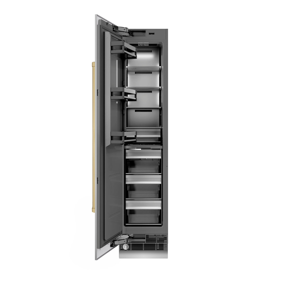 ZLINE Autograph Edition 18 in. 8.6 cu. ft. Left Hinge Column Freezer in Stainless Steel with Graphite Gray Interior and Champagne Bronze Accents (RCFVLZ-30418-CB)