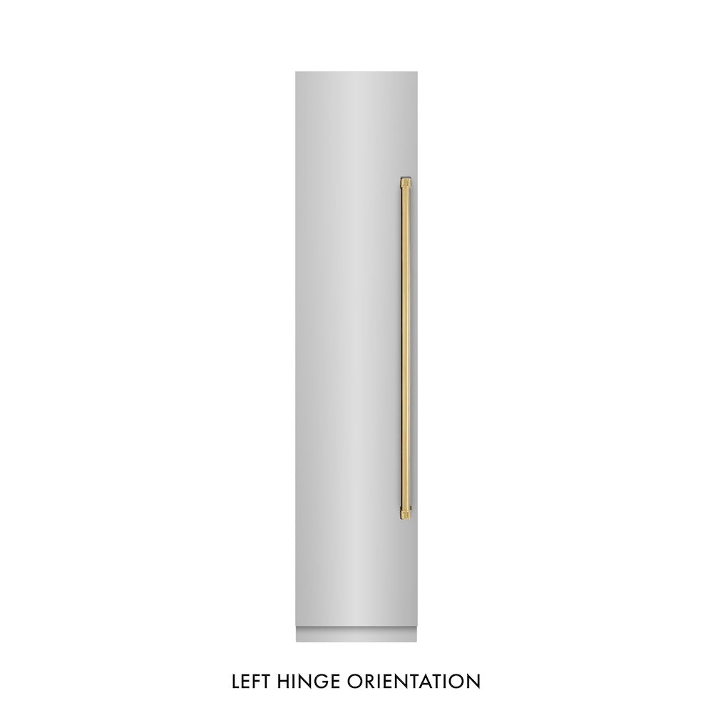ZLINE Autograph Edition 18 in. 8.6 cu. ft. Left Hinge Column Freezer in Stainless Steel with Graphite Gray Interior and Polished Gold Accents (RCFVLZ-30418-G)