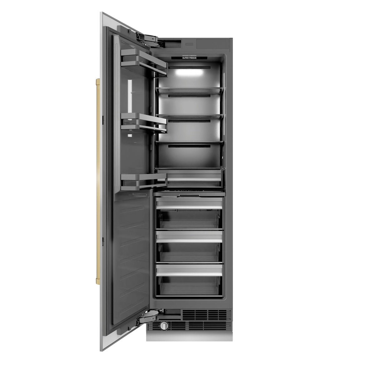 ZLINE Autograph Edition 24 in. 12.4 cu. ft. Column Freezer in Stainless Steel with Graphite Gray Interior and Champagne Bronze Accents (RCFVZ-304-24-CB)