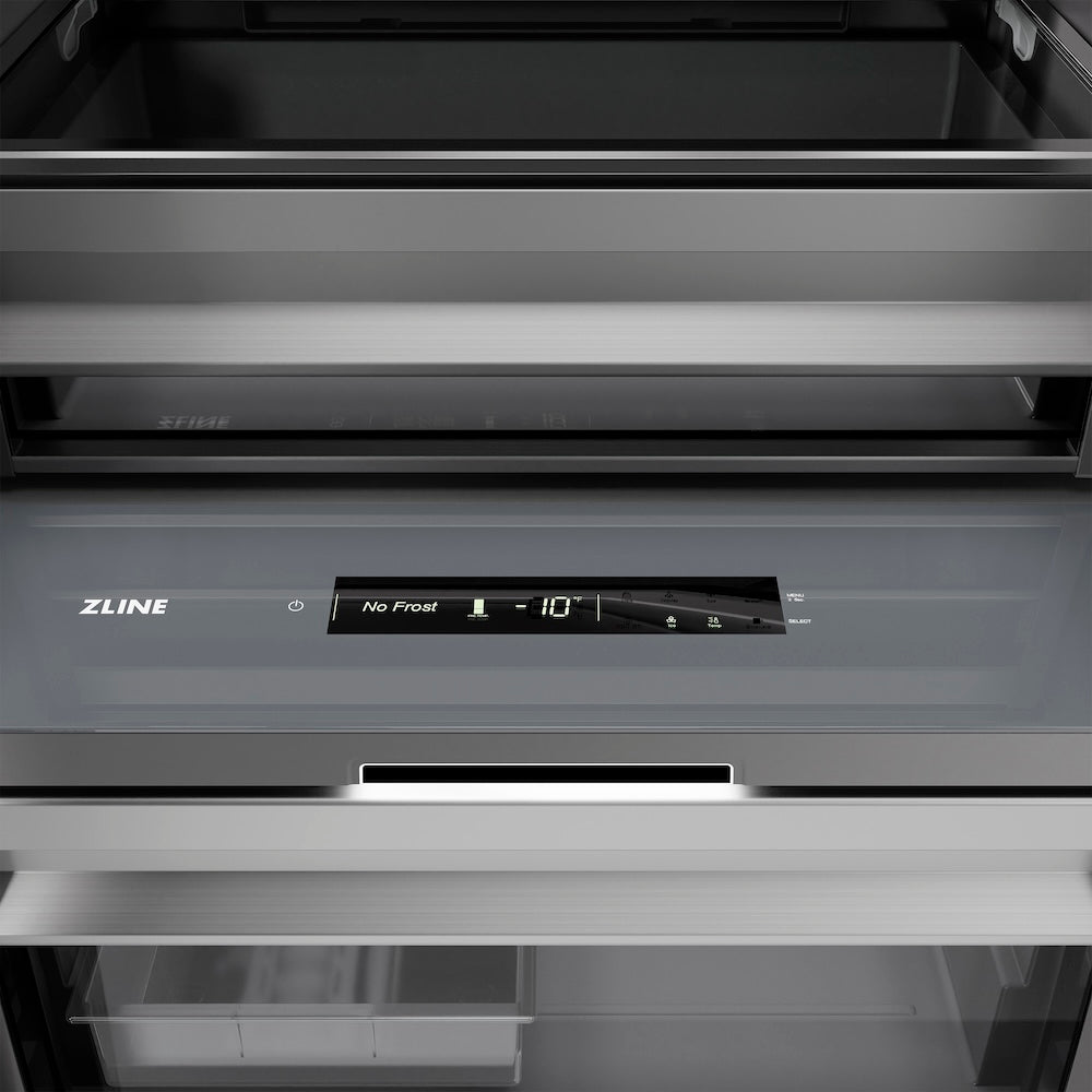 ZLINE Autograph Edition 24 in. 12.4 cu. ft. Column Freezer in Stainless Steel with Graphite Gray Interior and Polished Gold Accents (RCFVZ-304-24-G)