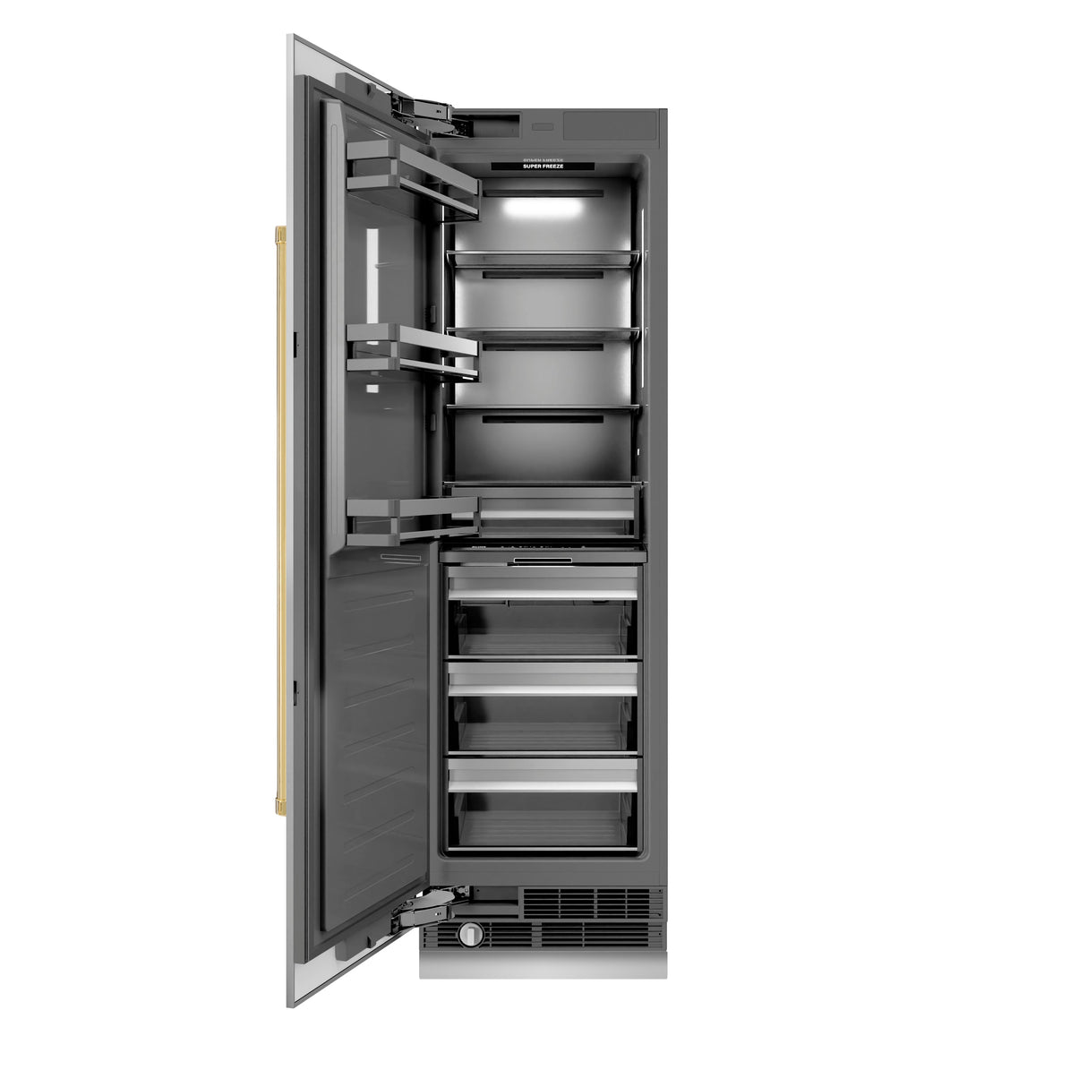 ZLINE Autograph Edition 24 in. 12.4 cu. ft. Column Freezer in Stainless Steel with Graphite Gray Interior and Polished Gold Accents (RCFVZ-30424-G)