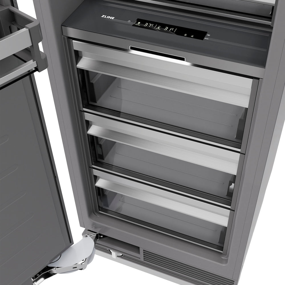 ZLINE Autograph Edition 24 in. 12.5 cu. ft. Column Refrigerator in Stainless Steel with Graphite Gray Interior and Champagne Bronze Accents (RCRVZ-30424-CB)