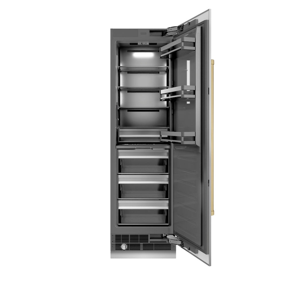 ZLINE Autograph Edition 24 in. 12.5 cu. ft. Column Refrigerator in Stainless Steel with Graphite Gray Interior and Champagne Bronze Accents (RCRVZ-30424-CB)