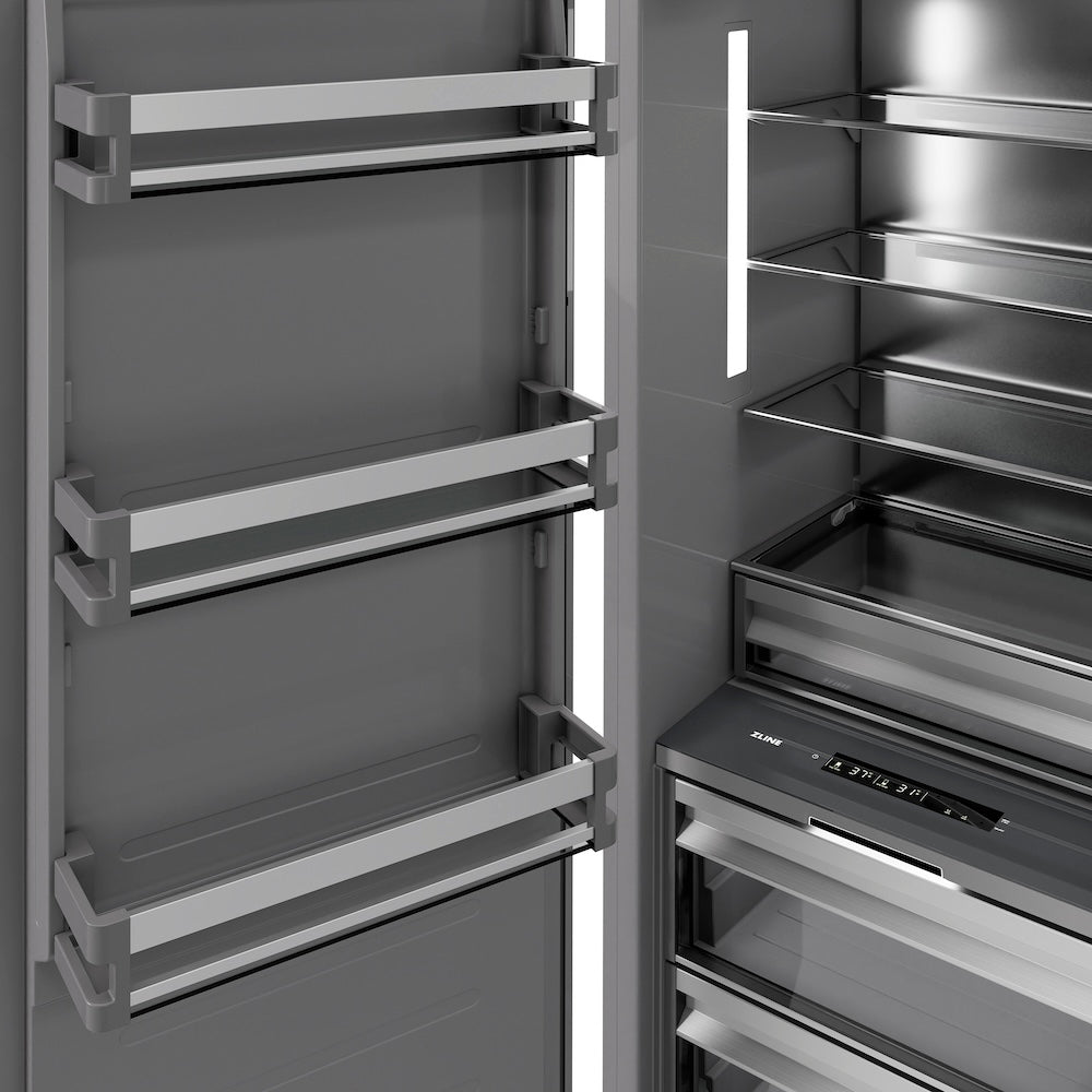 ZLINE Autograph Edition 30 in. 16.7 cu. ft. Column Refrigerator in Stainless Steel with Graphite Gray Interior and Champagne Bronze Accents (RCRVZ-30430-CB)