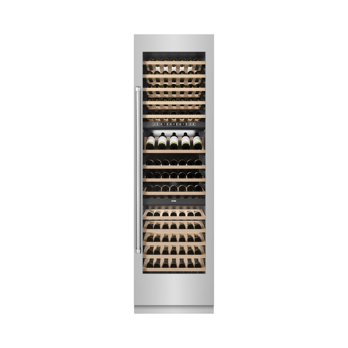 ZLINE 24 in. 12.4 cu. ft. Triple Zone 100 Bottle Column Wine Cooler in Stainless Steel (RCWV-304-24)
