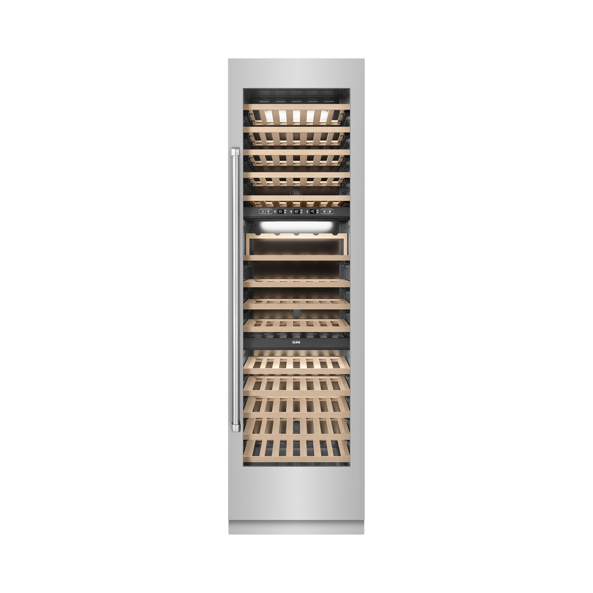 ZLINE 24 in. 12.4 cu. ft. Triple Zone 100 Bottle Column Wine Cooler in Stainless Steel (RCWV-304-24)