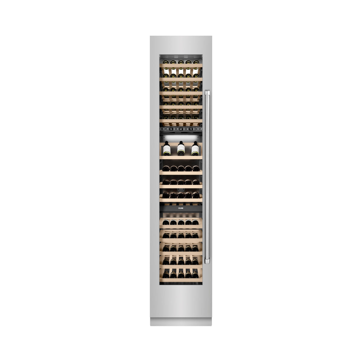 ZLINE 18 in. 9.0 cu. ft. Triple Zone 68 Bottle Left Hinge Column Wine Cooler in Stainless Steel (RCWVL-304-18)
