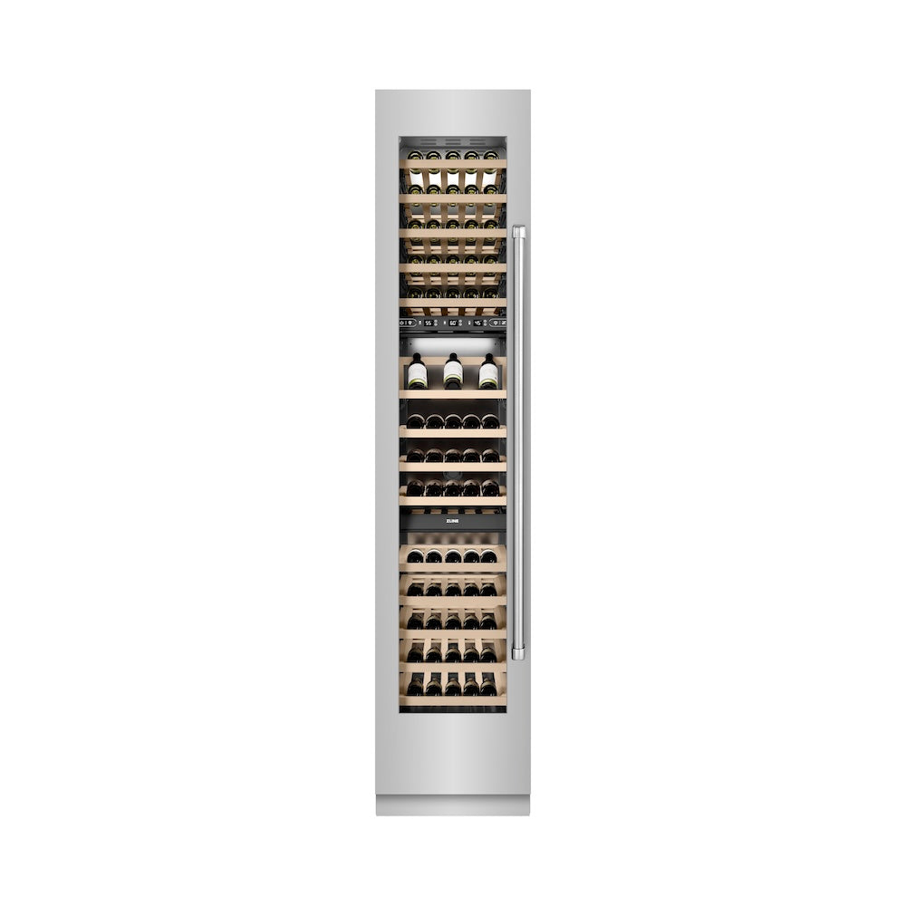 ZLINE 18 in. 9.0 cu. ft. Triple Zone 68 Bottle Left Hinge Column Wine Cooler in Stainless Steel (RCWVL-304-18)