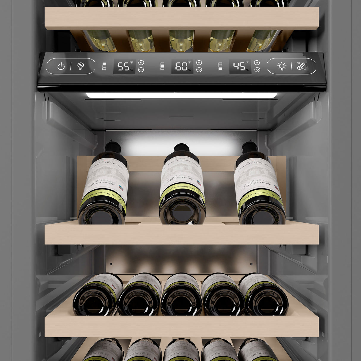 ZLINE Autograph Edition 18 in. 9.0 cu. ft. Triple Zone 68 Bottle Right Hinge Column Wine Cooler in Stainless Steel with Polished Gold Accents (RCWVRZ-30418-G)