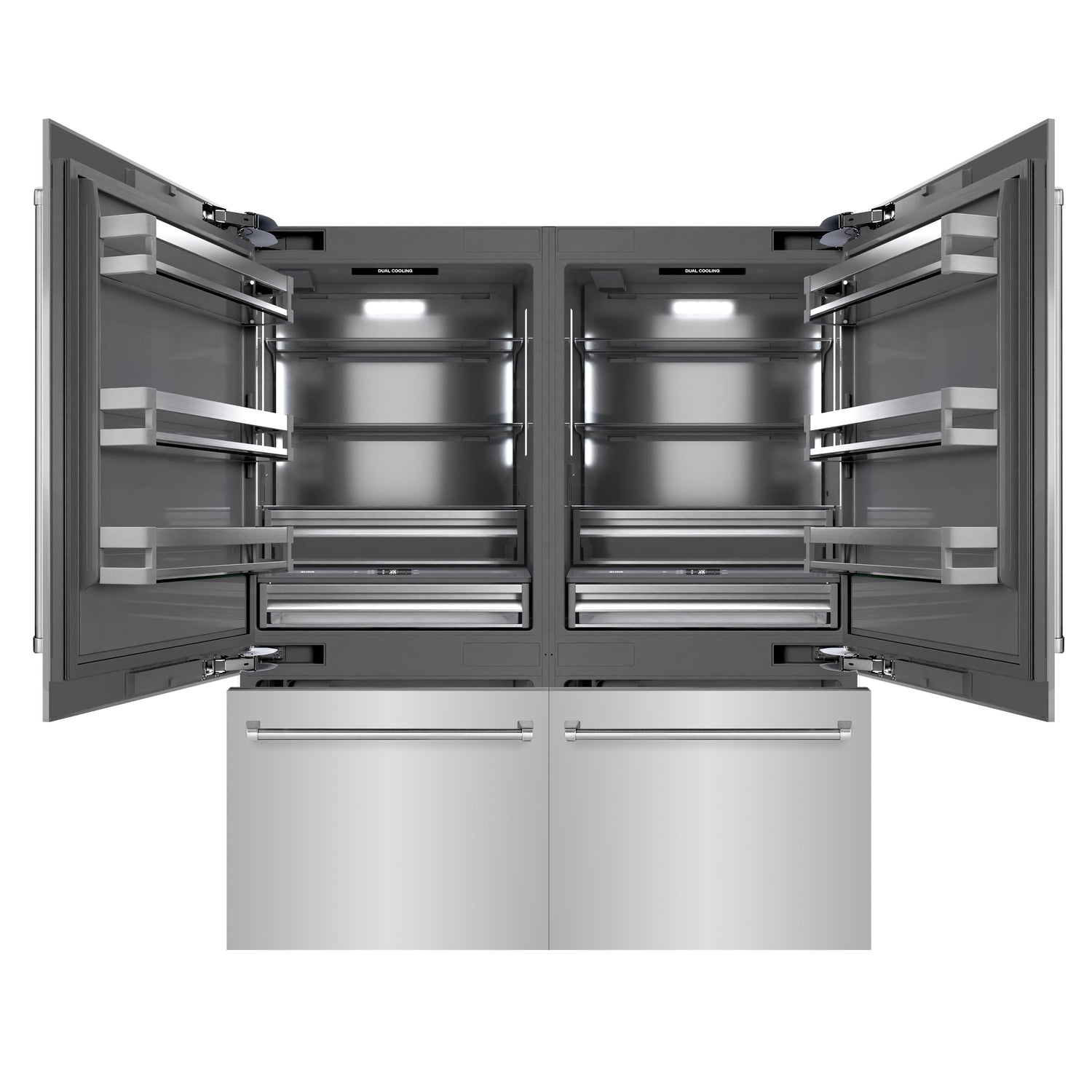 ZLINE 72 in. 39.6 cu. ft. French Door Built-In Bottom Freezer Refrigerator with Water Dispensers and Ice Makers in Stainless Steel with Graphite Gray Interior (GRBIT-304-72)