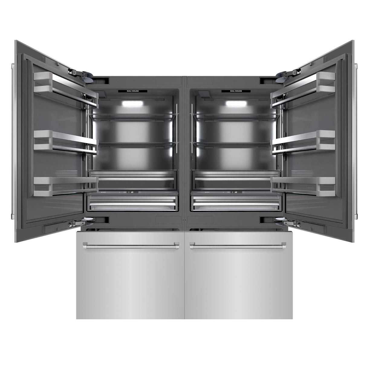 ZLINE 72 in. 39.6 cu. ft. French Door Built-In Bottom Freezer Refrigerator with Water Dispensers and Ice Makers in Stainless Steel with Graphite Gray Interior (GRBIT-304-72)