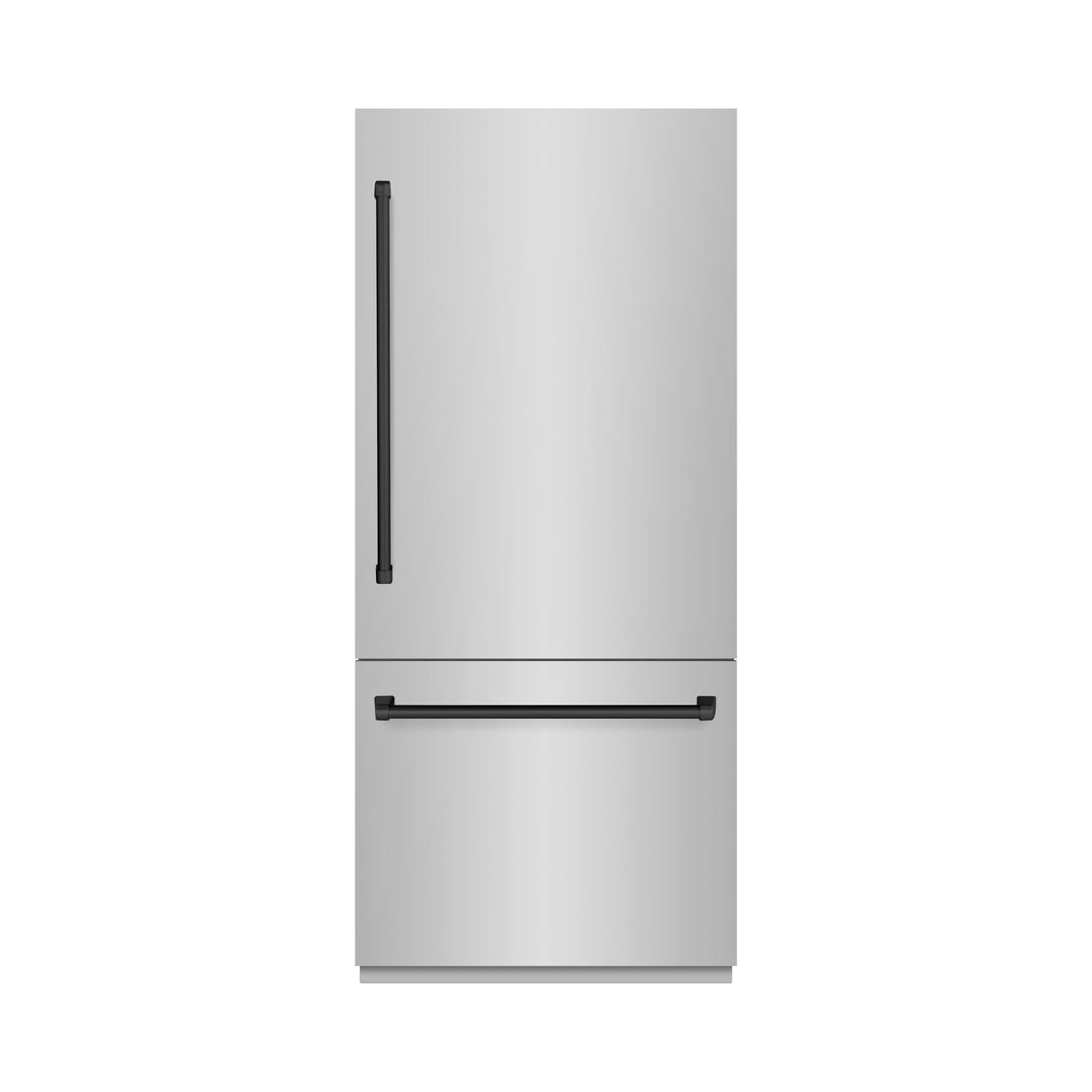 ZLINE Autograph Edition 36 in. 19.8 cu. ft. Built-In Bottom Freezer Refrigerator with Water Dispenser and Ice Maker in Stainless Steel with Graphite Gray Interior and Matte Black Accents (GRBITZ-304-36MB)