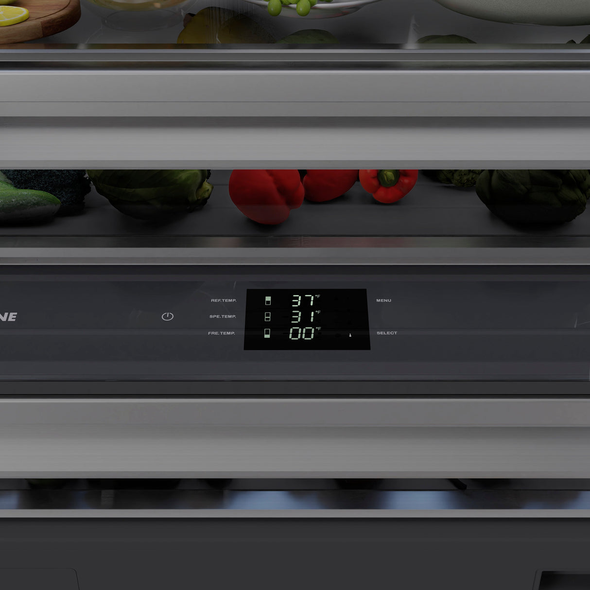 ZLINE Autograph Edition 36 in. 19.8 cu. ft. Built-In Bottom Freezer Refrigerator with Water Dispenser and Ice Maker in Stainless Steel with Graphite Gray Interior and Matte Black Accents (GRBITZ-304-36MB)