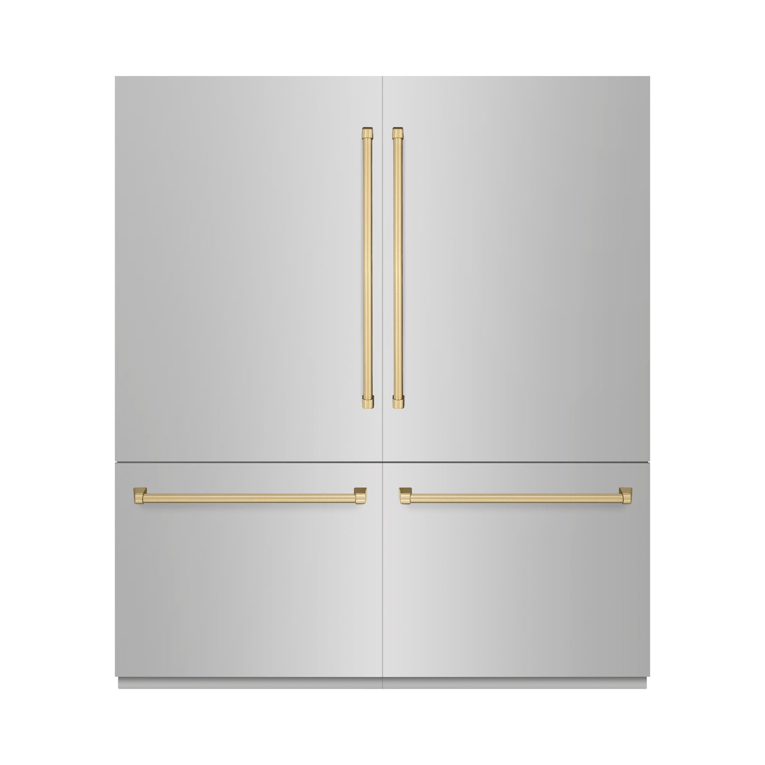 ZLINE Autograph Edition 72 in. 39.6 cu. ft. French Door Built-In Bottom Freezer Refrigerator with Water Dispensers and Ice Makers in Stainless Steel with Graphite Gray Interior and Champagne Bronze Accents (GRBITZ-304-72CB)