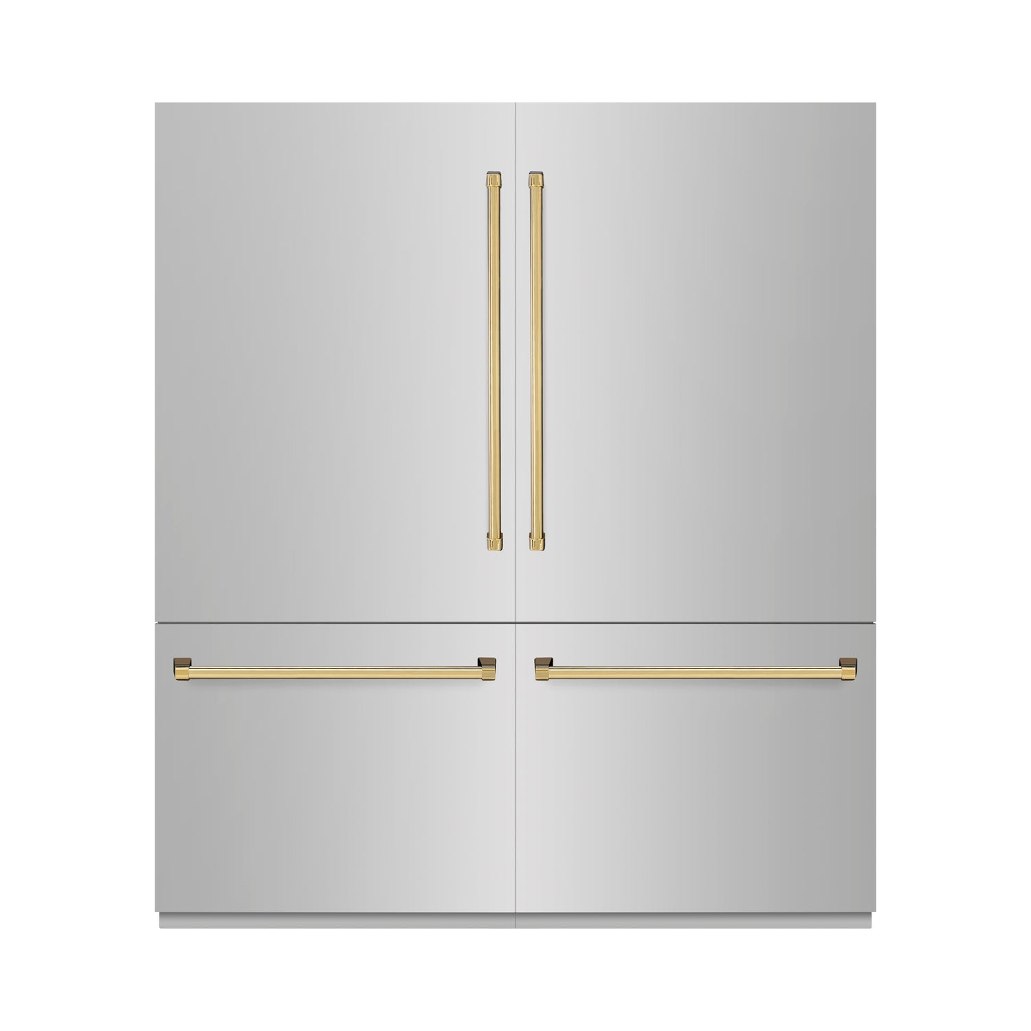 ZLINE Autograph Edition 72 in. 39.6 cu. ft. French Door Built-In Bottom Freezer Refrigerator with Water Dispensers and Ice Makers in Stainless Steel with Graphite Gray Interior and Polished Gold Accents (GRBITZ-304-72G)