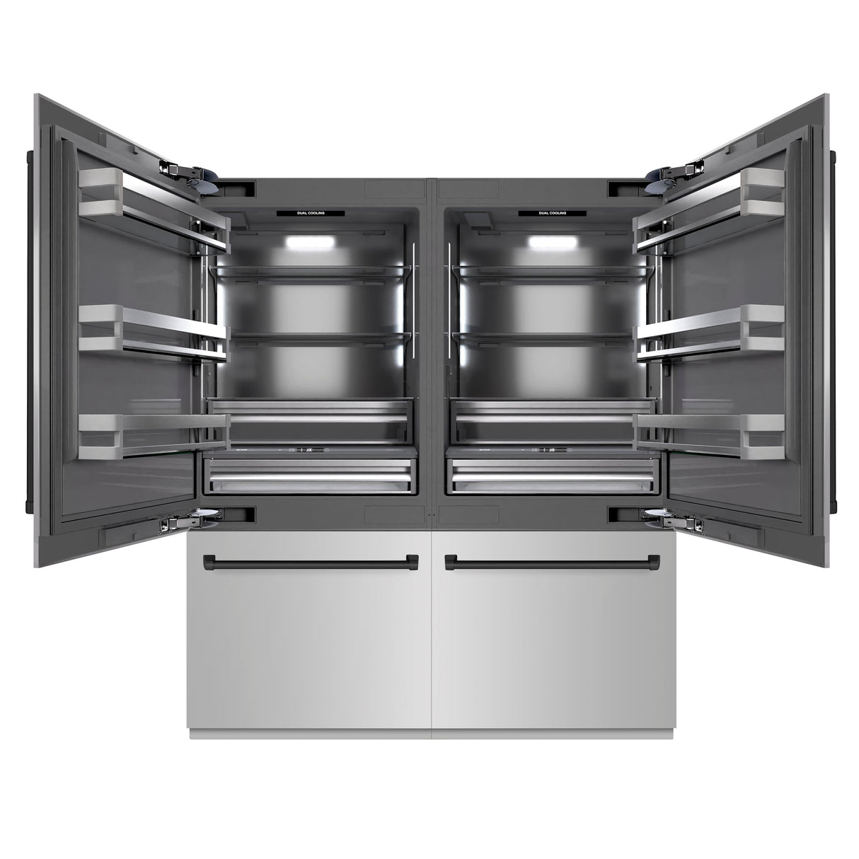 ZLINE Autograph Edition 72 in. 39.6 cu. ft. French Door Built-In Bottom Freezer Refrigerator with Water Dispensers and Ice Makers in Stainless Steel with Graphite Gray Interior and Matte Black Accents (GRBITZ-304-72MB)