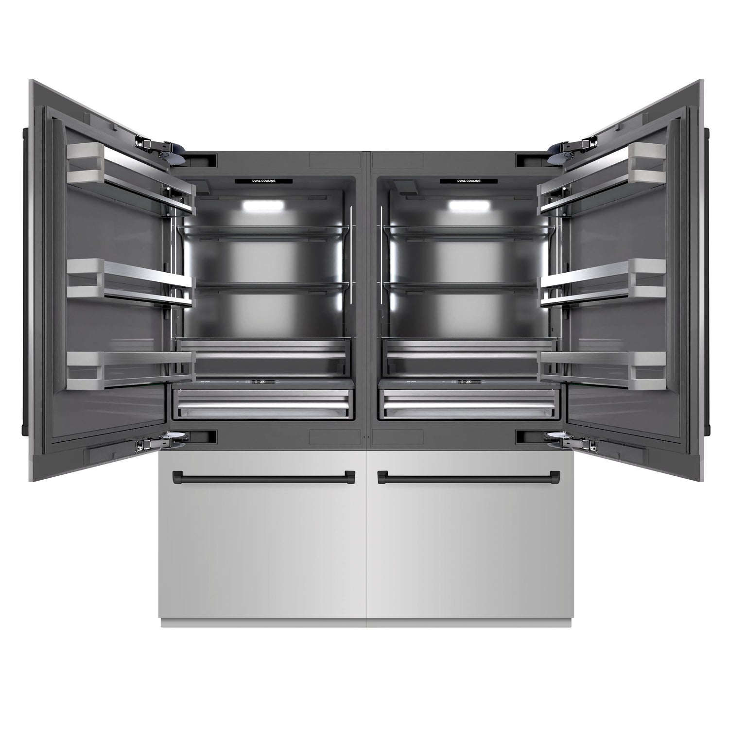 ZLINE Autograph Edition 72 in. 39.6 cu. ft. French Door Built-In Bottom Freezer Refrigerator with Water Dispensers and Ice Makers in Stainless Steel with Graphite Gray Interior and Matte Black Accents (GRBITZ-304-72MB)