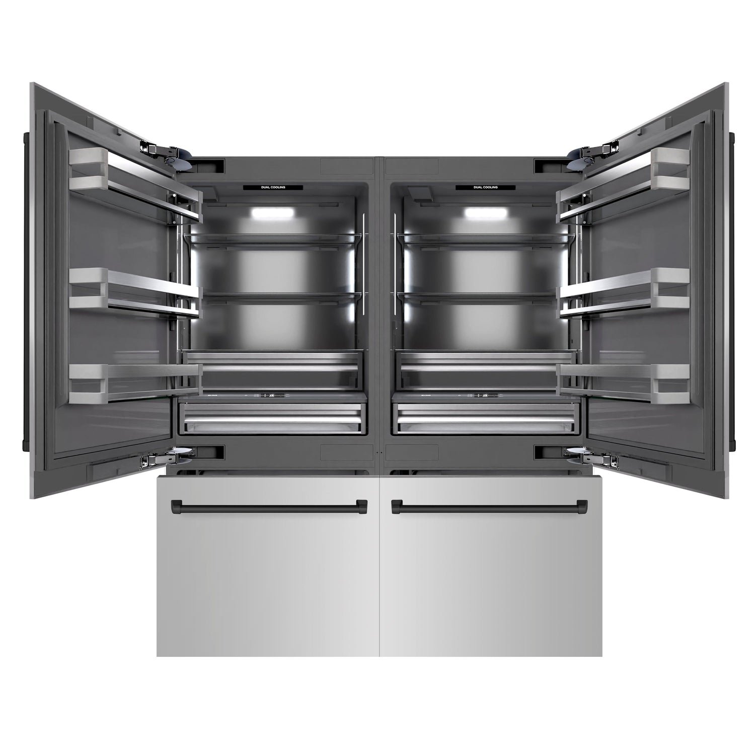 ZLINE Autograph Edition 72 in. 39.6 cu. ft. French Door Built-In Bottom Freezer Refrigerator with Water Dispensers and Ice Makers in Stainless Steel with Graphite Gray Interior and Matte Black Accents (GRBITZ-304-72MB)