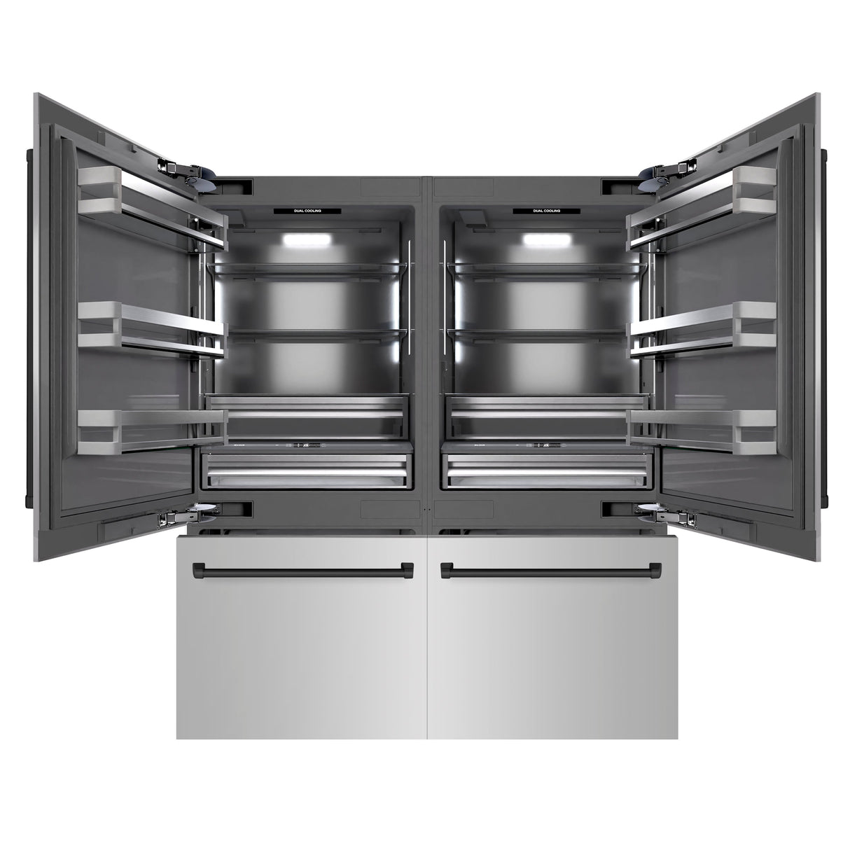 ZLINE Autograph Edition 72 in. 39.6 cu. ft. French Door Built-In Bottom Freezer Refrigerator with Water Dispensers and Ice Makers in Stainless Steel with Graphite Gray Interior and Matte Black Accents (GRBITZ-304-72MB)