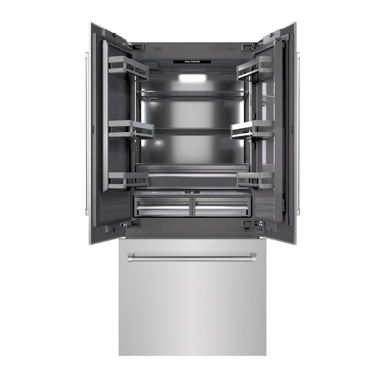 ZLINE 36 in. 19.6 cu. ft. French Door Built-In Bottom Freezer Refrigerator with Water Dispenser and Ice Maker in Stainless Steel with Graphite Gray Interior (GRBIV-304-36)