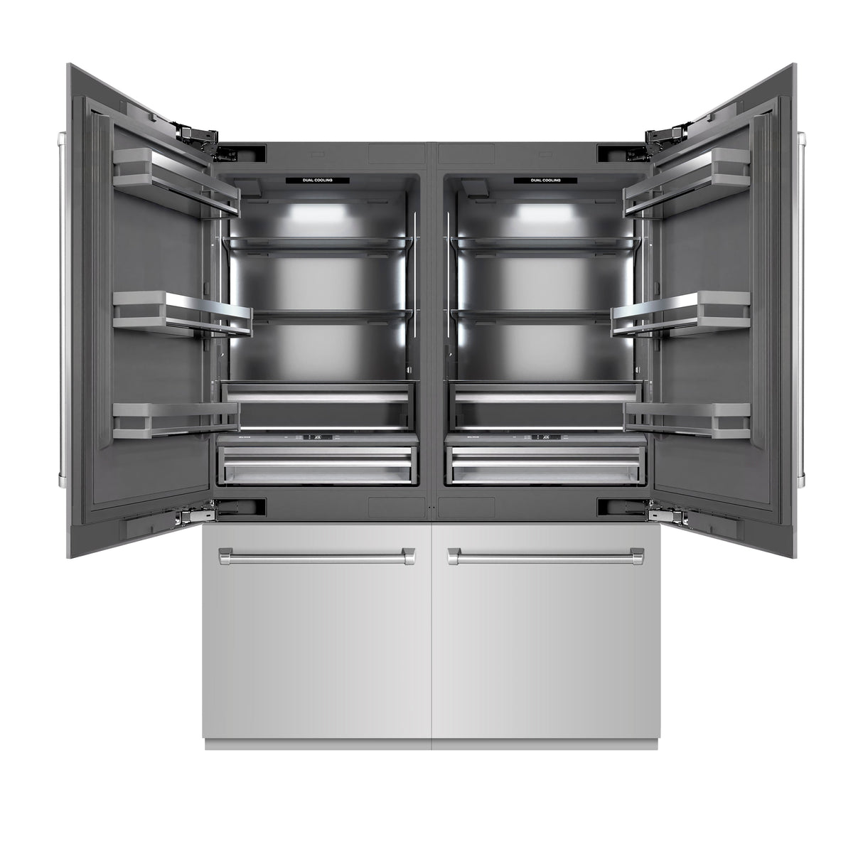 ZLINE 60 in. 32.2 cu. ft. French Door Built-In Bottom Freezer Refrigerator with Water Dispensers and Ice Makers in Stainless Steel with Graphite Gray Interior (GRBIV-304-60)