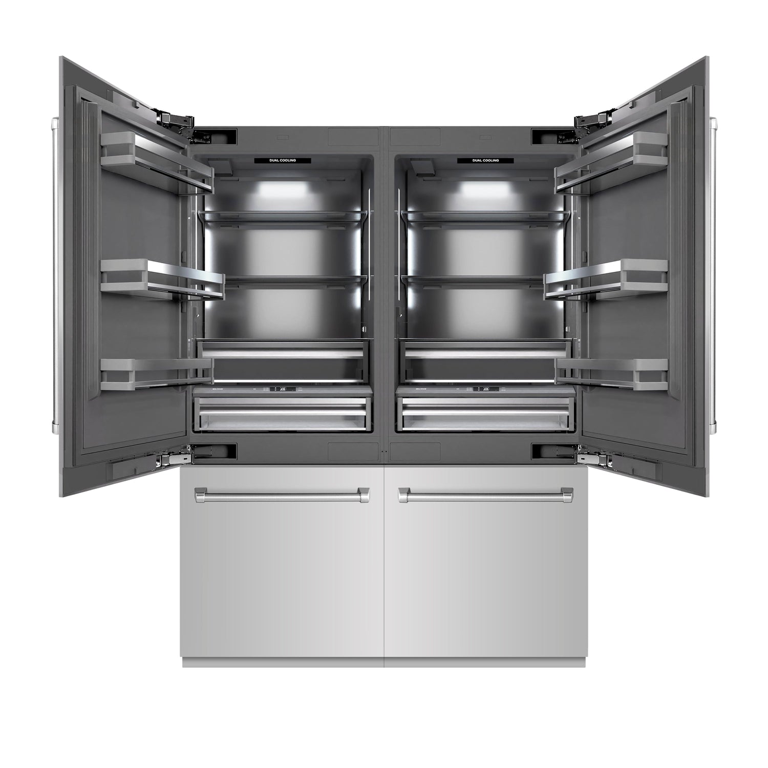 ZLINE 60 in. 32.2 cu. ft. French Door Built-In Bottom Freezer Refrigerator with Water Dispensers and Ice Makers in Stainless Steel with Graphite Gray Interior (GRBIV-304-60)