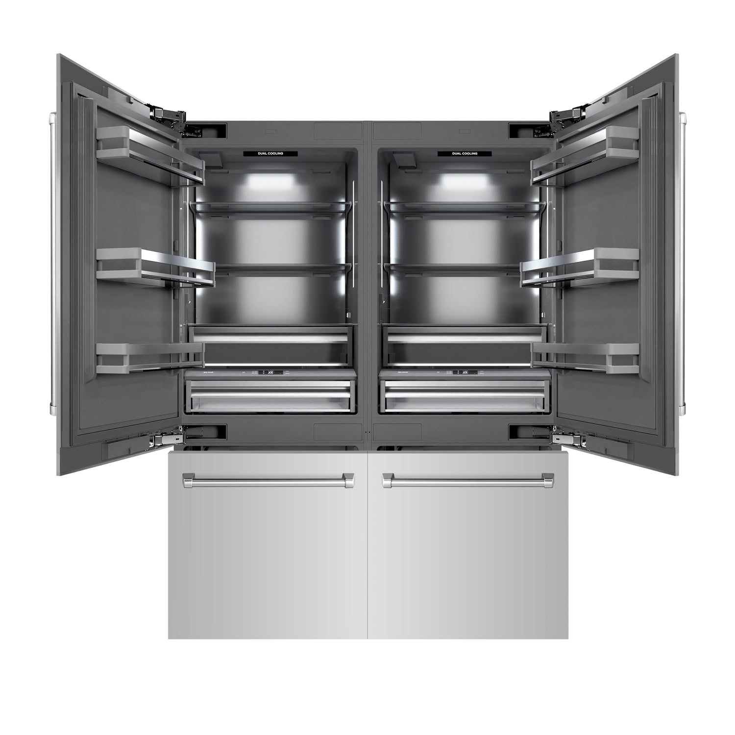 ZLINE 60 in. 32.2 cu. ft. French Door Built-In Bottom Freezer Refrigerator with Water Dispensers and Ice Makers in Stainless Steel with Graphite Gray Interior (GRBIV-304-60)