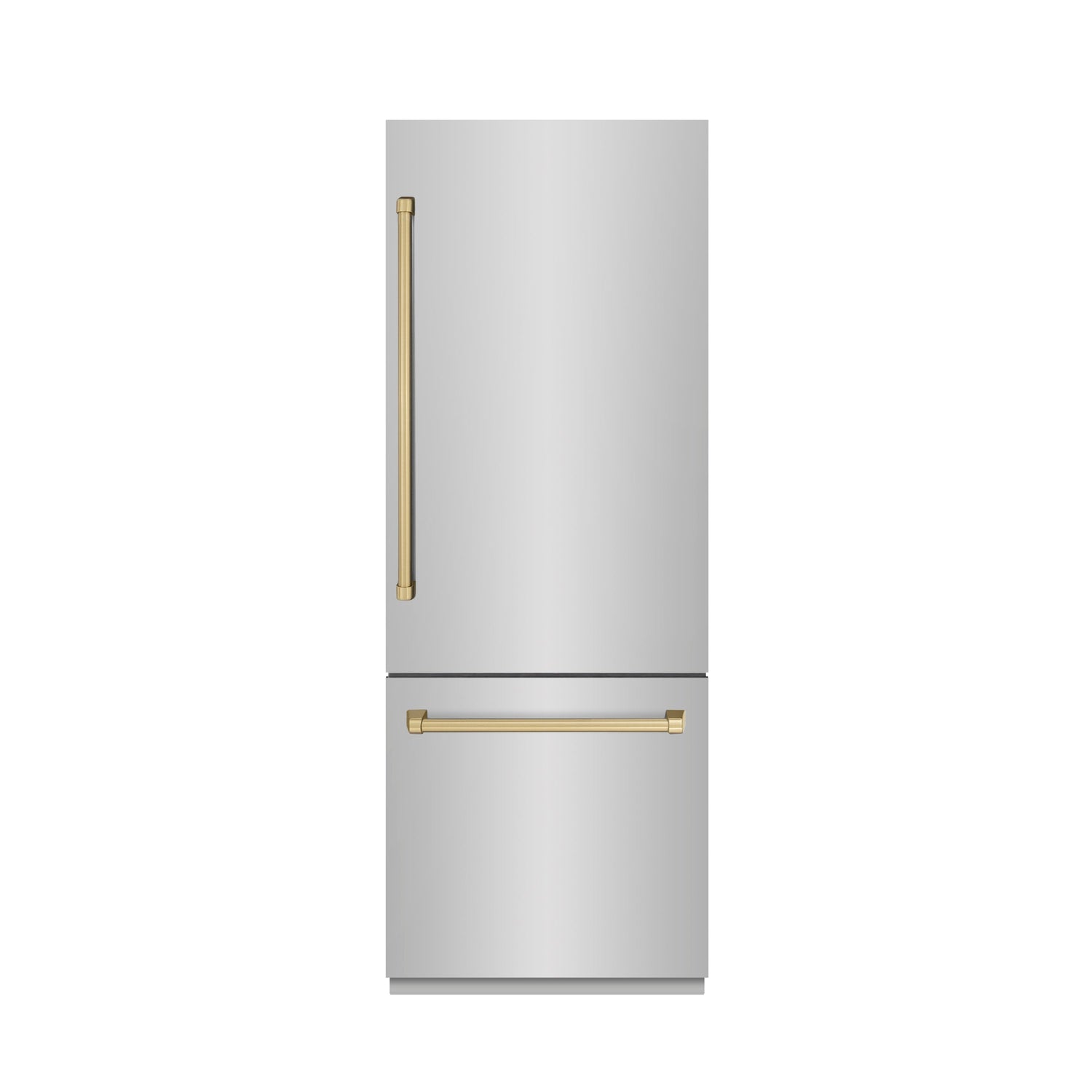 ZLINE Autograph Edition 30 in. 16.1 cu. ft. Built-In Bottom Freezer Refrigerator with Water Dispenser and Ice Maker in Stainless Steel with Graphite Gray Interior and Champagne Bronze Accents (GRBIVZ-304-30CB)
