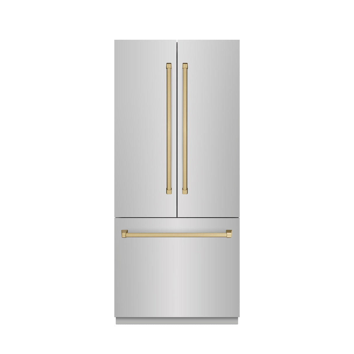 ZLINE Autograph Edition 36 in. 19.6 cu. ft. French Door Built-In Bottom Freezer Refrigerator with Water Dispenser and Ice Maker in Stainless Steel with Graphite Gray Interior and Champagne Bronze Accents (GRBIVZ-304-36CB)