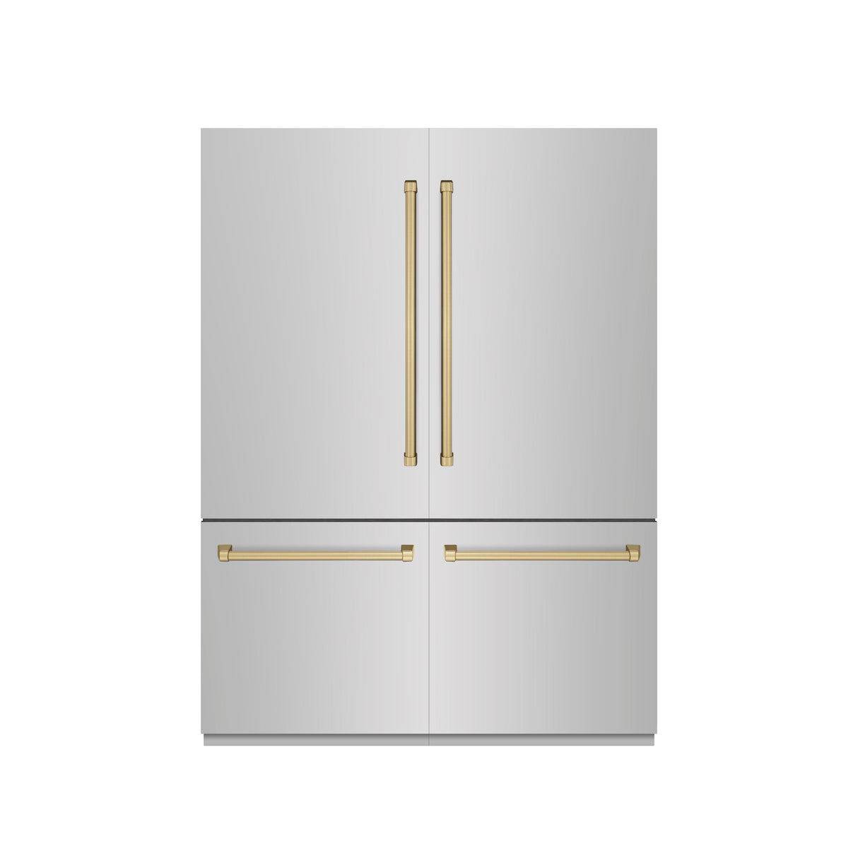 ZLINE Autograph Edition 60 in. 32.2 cu. ft. French Door Built-In Bottom Freezer Refrigerator with Water Dispenser and Ice Maker in Stainless Steel with Graphite Gray Interior and Champagne Bronze Accents (GRBIVZ-304-60CB)