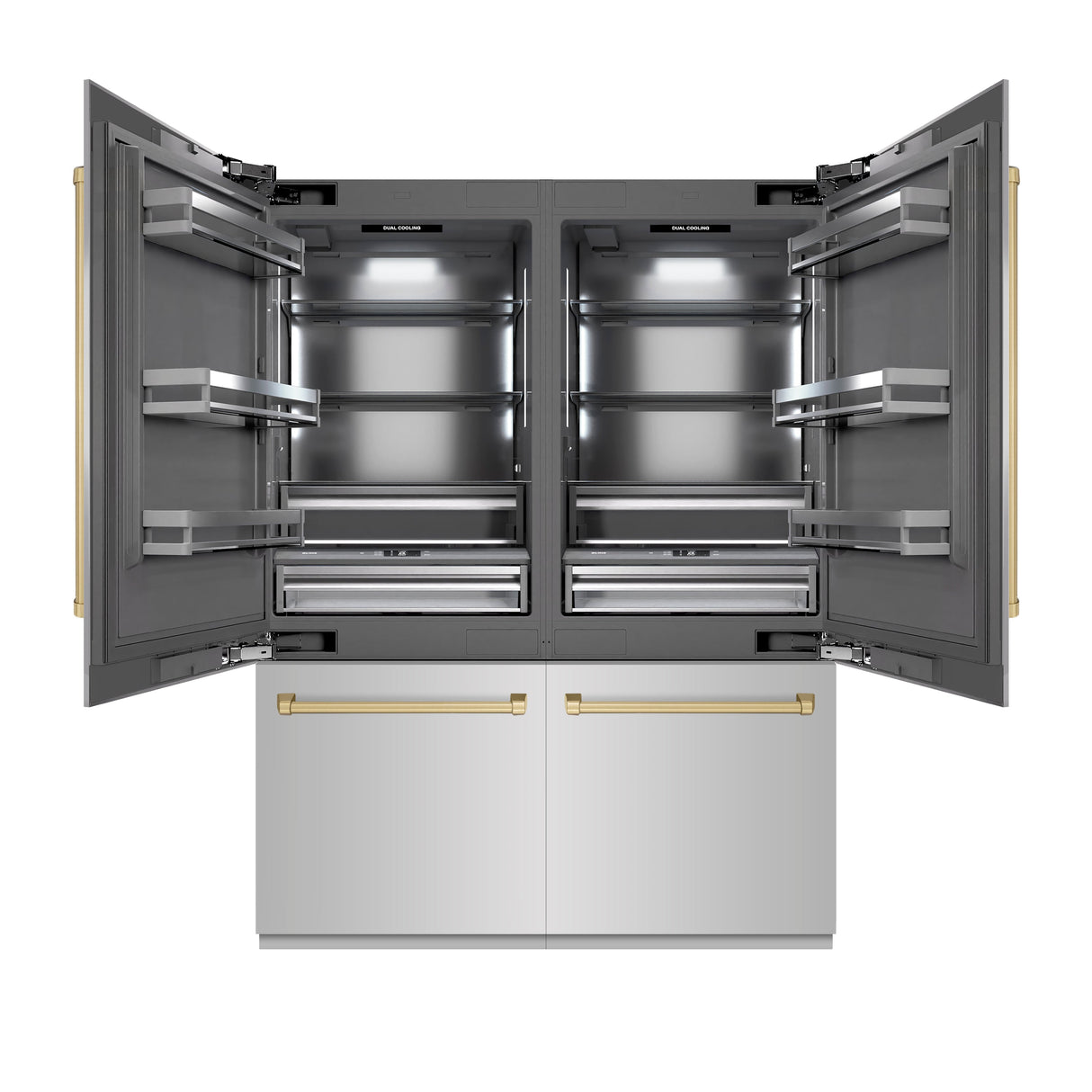 ZLINE Autograph Edition 60 in. 32.2 cu. ft. French Door Built-In Bottom Freezer Refrigerator with Water Dispenser and Ice Maker in Stainless Steel with Graphite Gray Interior and Champagne Bronze Accents (GRBIVZ-304-60CB)