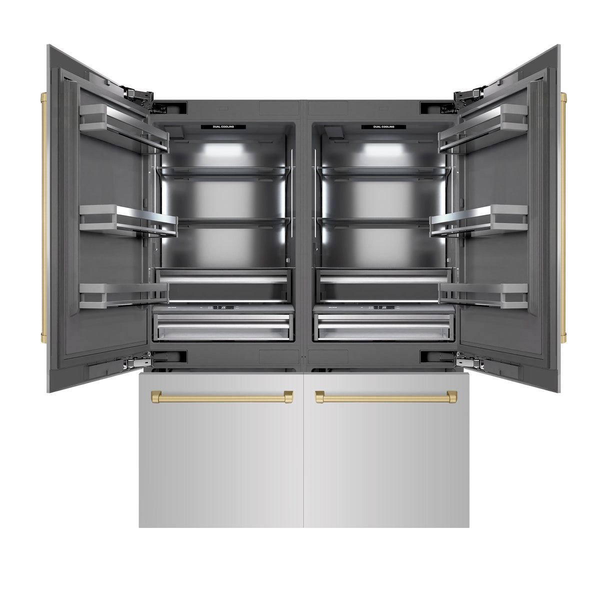 ZLINE Autograph Edition 60 in. 32.2 cu. ft. French Door Built-In Bottom Freezer Refrigerator with Water Dispenser and Ice Maker in Stainless Steel with Graphite Gray Interior and Champagne Bronze Accents (GRBIVZ-304-60CB)