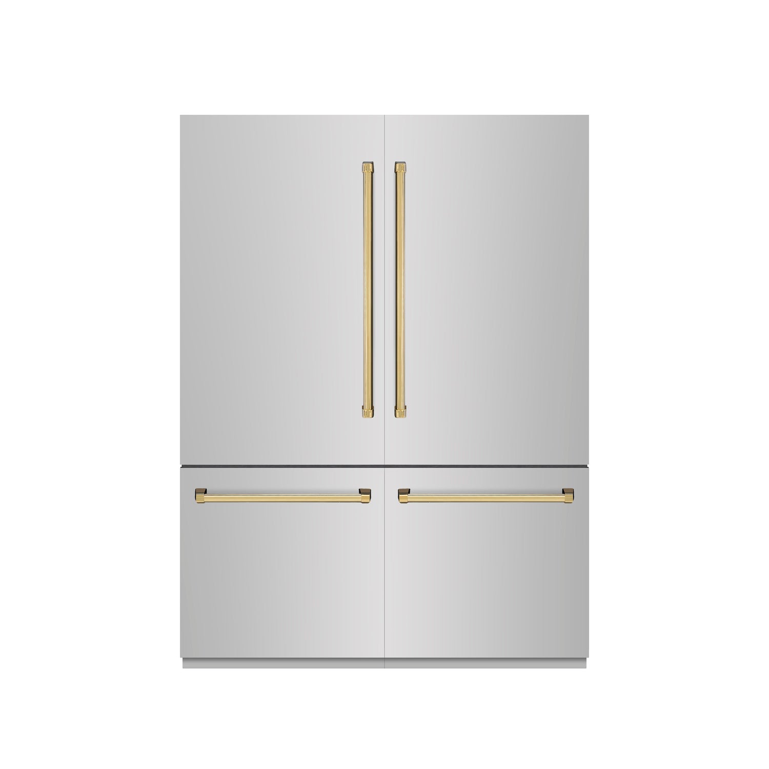 ZLINE Autograph Edition 60 in. 32.2 cu. ft. French Door Built-In Bottom Freezer Refrigerator with Water Dispenser and Ice Maker in Stainless Steel with Graphite Gray Interior and Polished Gold Accents (GRBIVZ-304-60G)