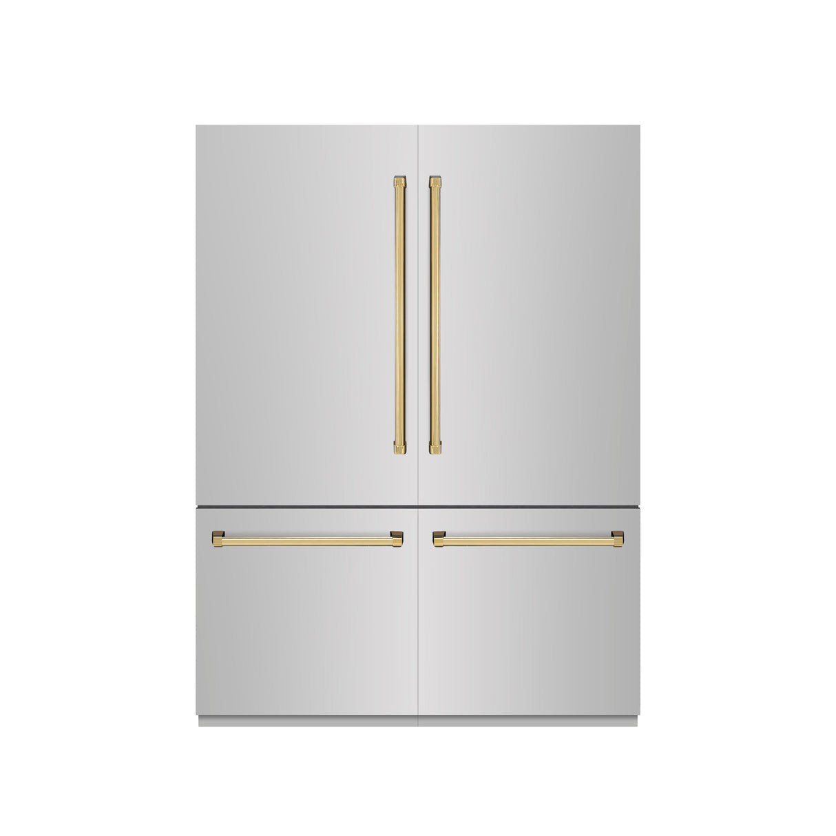 ZLINE Autograph Edition 60 in. 32.2 cu. ft. French Door Built-In Bottom Freezer Refrigerator with Water Dispenser and Ice Maker in Stainless Steel with Graphite Gray Interior and Polished Gold Accents (GRBIVZ-304-60G)
