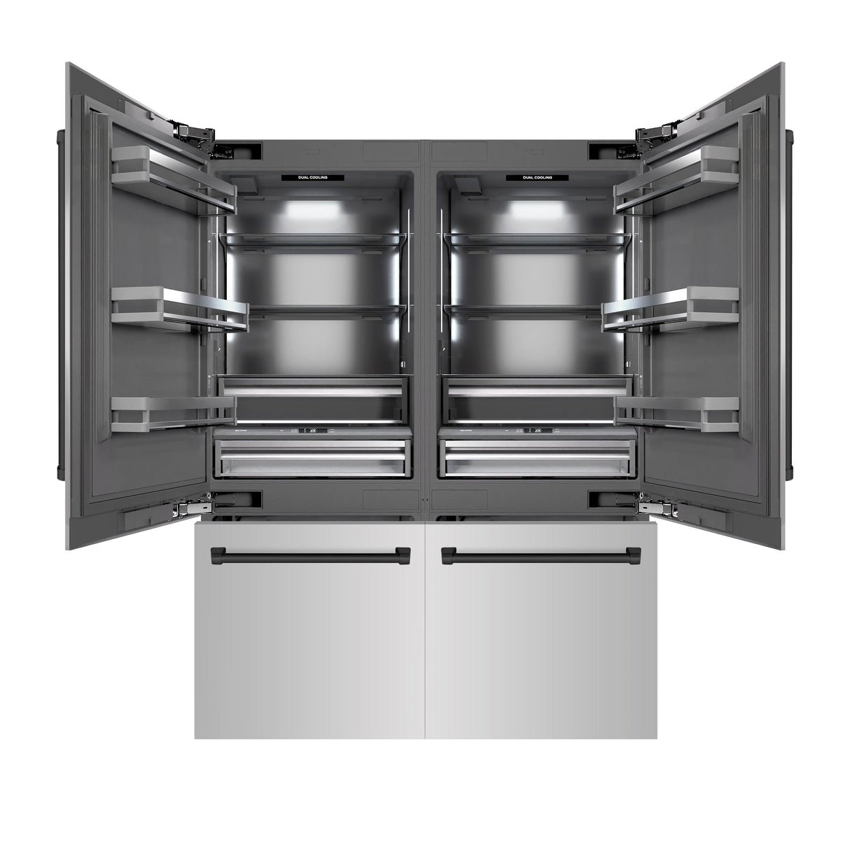 ZLINE Autograph Edition 60 in. 32.2 cu. ft. French Door Built-In Bottom Freezer Refrigerator with Water Dispenser and Ice Maker in Stainless Steel with Graphite Gray Interior and Matte Black Accents (GRBIVZ-304-60MB)