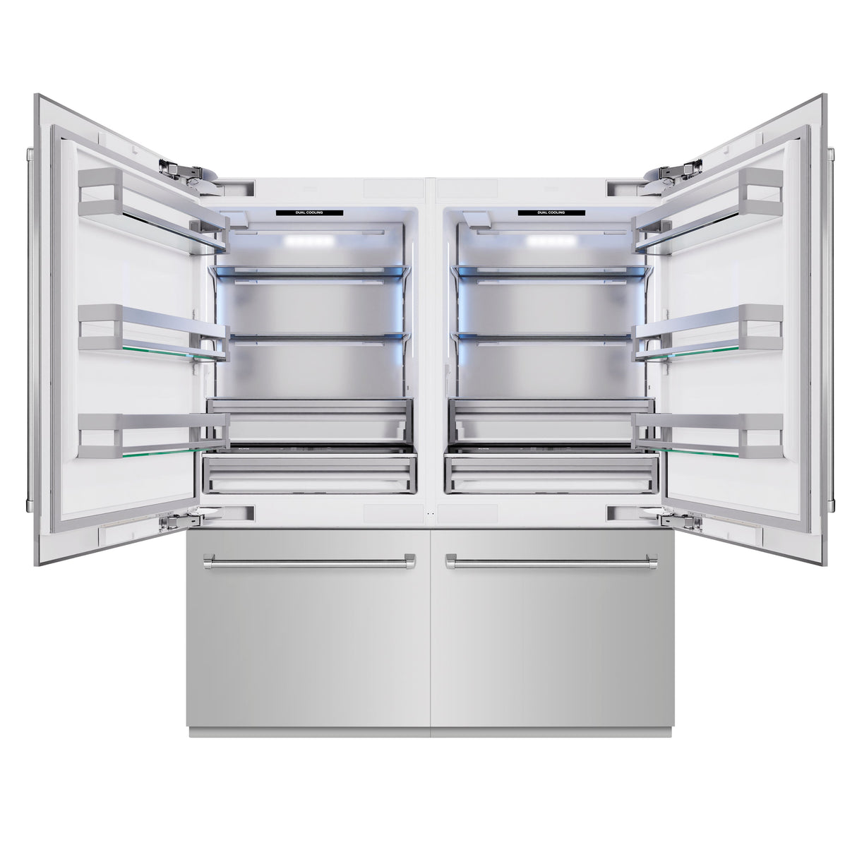 ZLINE 72 in. 39.6 cu. ft. French Door Built-In Bottom Freezer Refrigerator with Water Dispensers and Ice Makers in Stainless Steel (RBIT-304-72)
