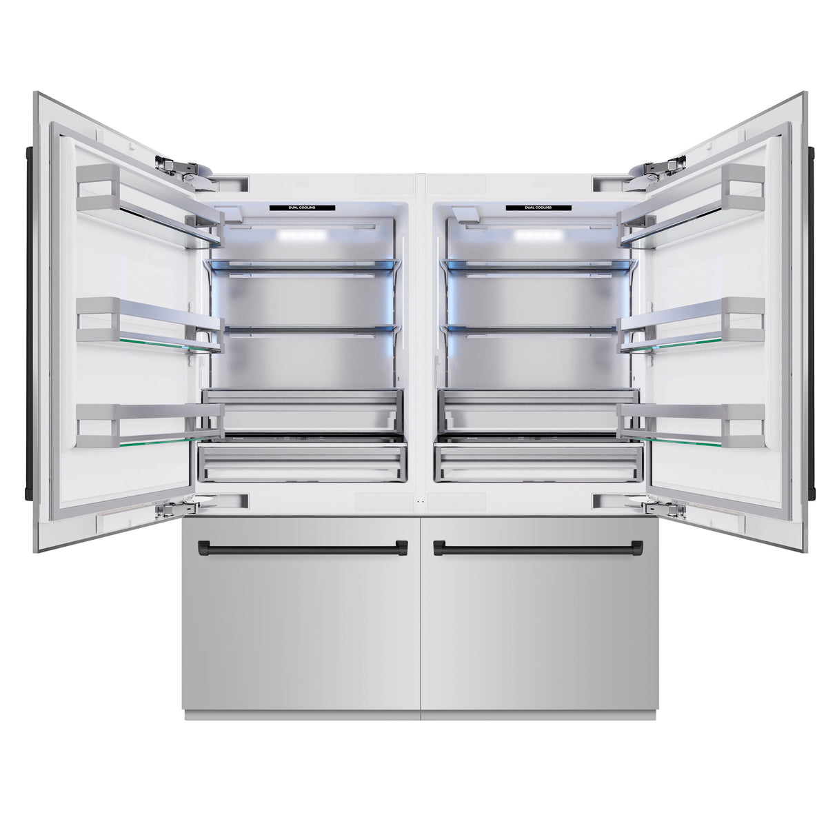 ZLINE Autograph Edition 72 in. 39.6 cu. ft. French Door Built-In Bottom Freezer Refrigerator with Water Dispensers and Ice Makers in Stainless Steel with Matte Black Accents (RBITZ-304-72MB)
