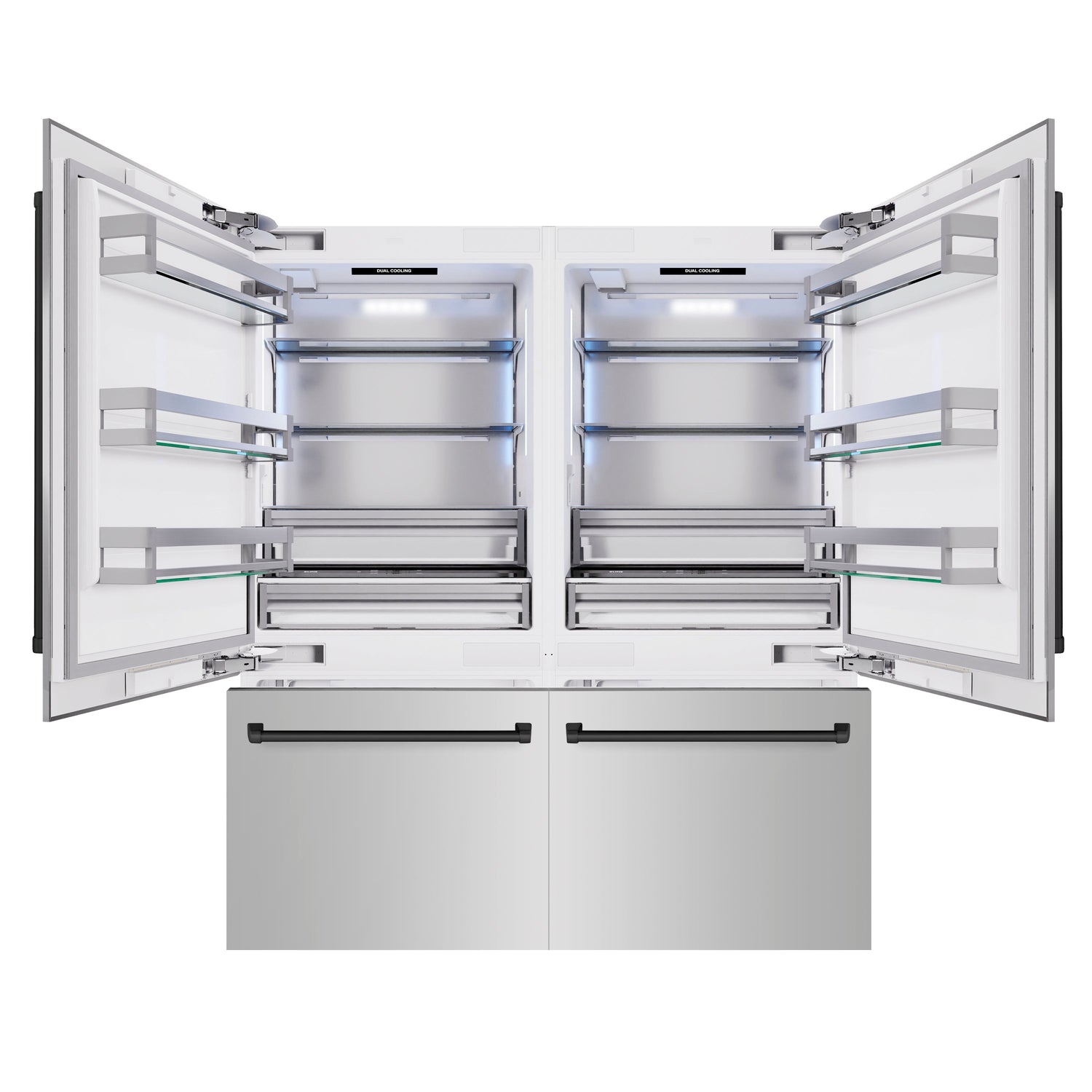 ZLINE Autograph Edition 72 in. 39.6 cu. ft. French Door Built-In Bottom Freezer Refrigerator with Water Dispensers and Ice Makers in Stainless Steel with Matte Black Accents (RBITZ-304-72MB)