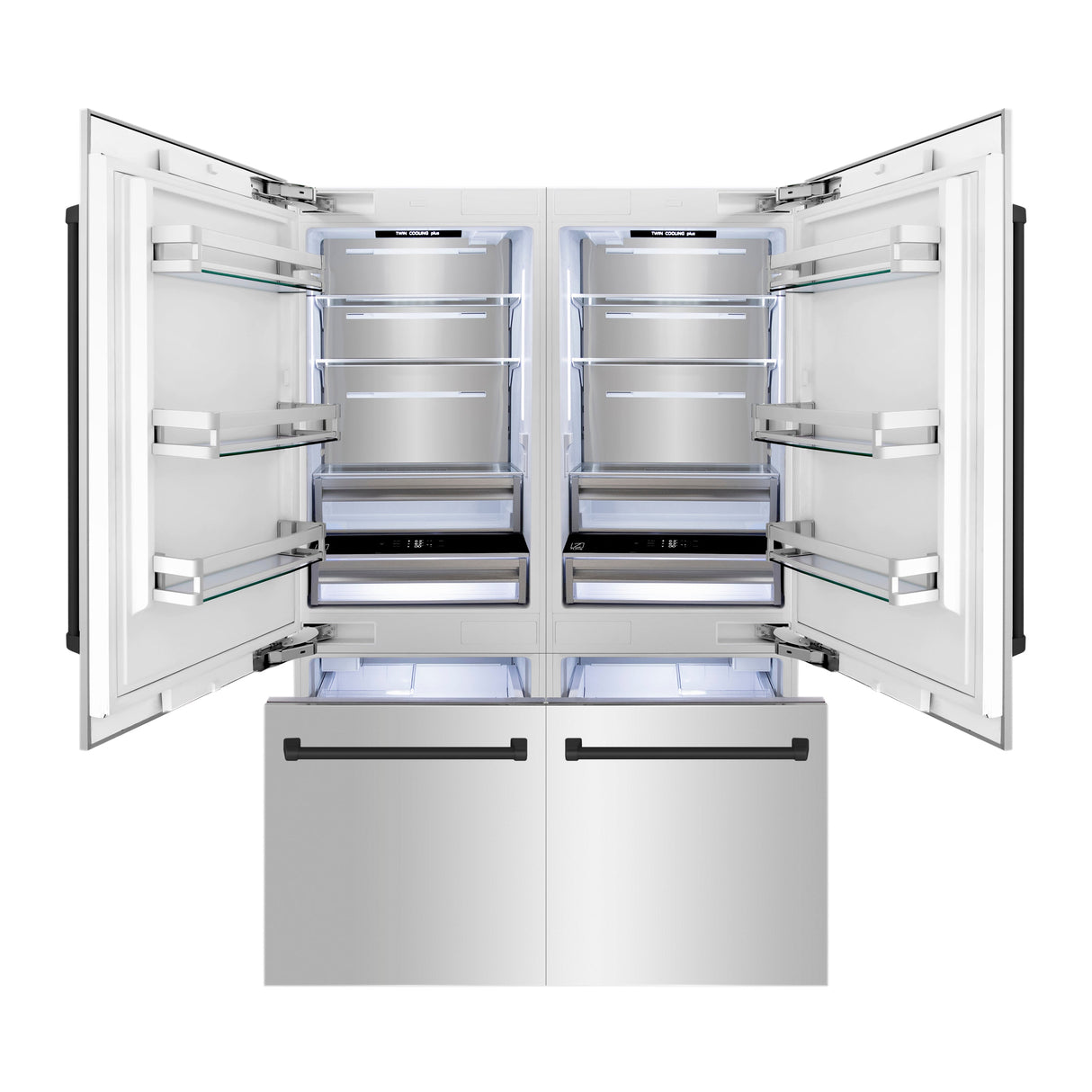 ZLINE Autograph Edition 60 in. 32.2 cu. ft. French Door Built-In Bottom Freezer Refrigerator with Water Dispenser and Ice Maker in Stainless Steel with Matte Black Accents (RBIVZ-304-60-MB)