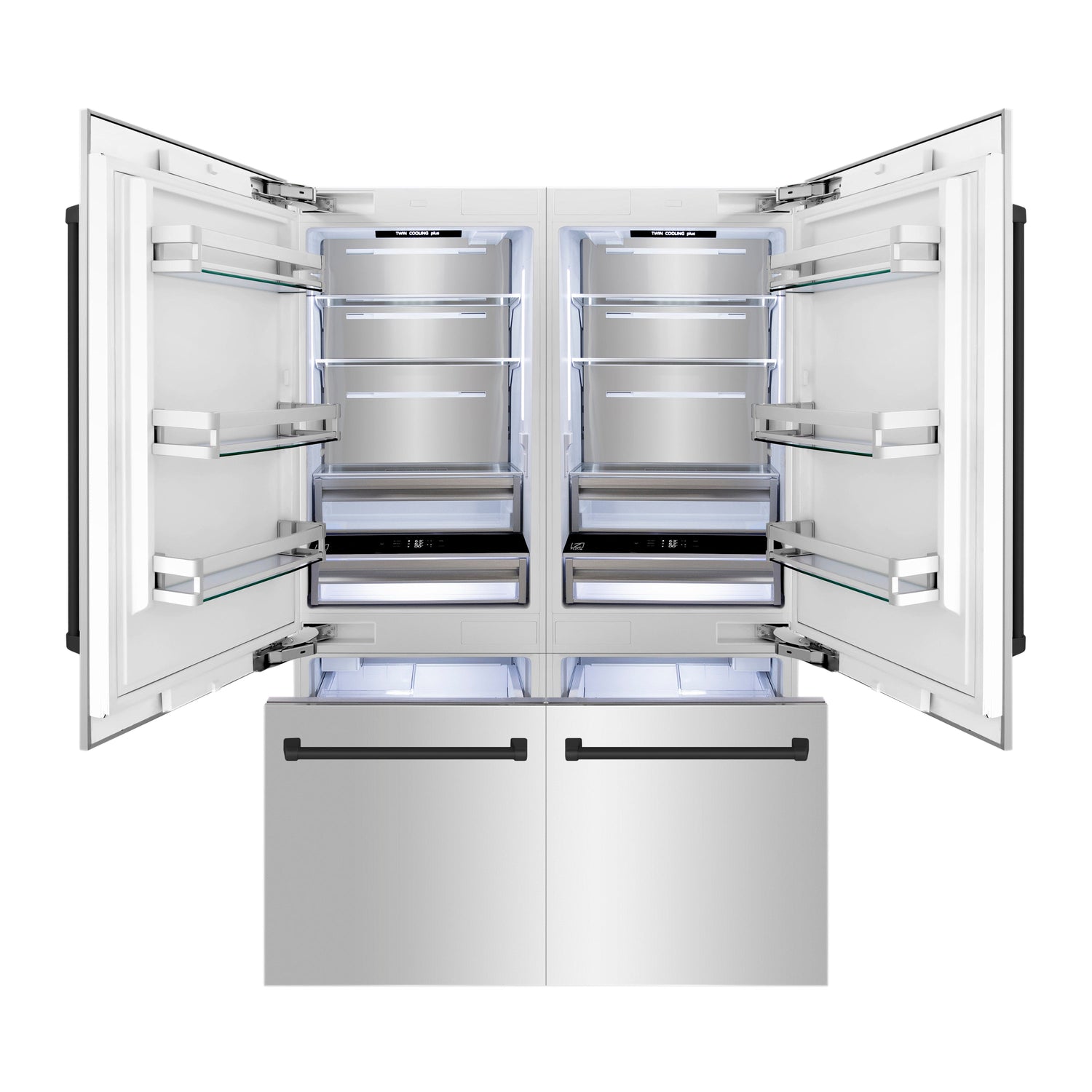 ZLINE Autograph Edition 60 in. 32.2 cu. ft. French Door Built-In Bottom Freezer Refrigerator with Water Dispenser and Ice Maker in Stainless Steel with Matte Black Accents (RBIVZ-304-60-MB)